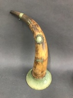 Antique Bulls Horn with Brass Embellishments