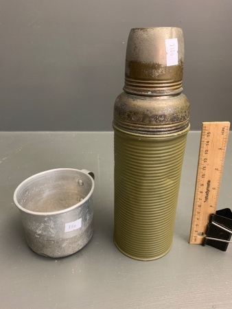 Original WW2 US Air Force Pilot's Vacuum Flask Themos Flask + Aluminium Mess Mug