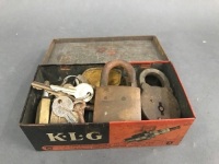 Job Lot of Old Padlocks in Tin