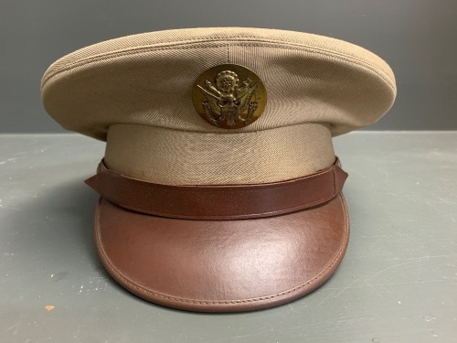 WW2 US Army Enlisted Man's Khaki Cap with Badge