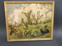 Vintage Large Framed Margaret Attwood Bunny Rabbits Print