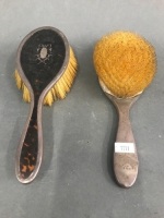 Pair of Antique Tortoishell Backed, Sterling Silver Mounted Brushes