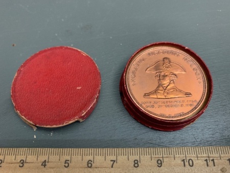 1897 Lord Nelson's Flagship Foudroyant Copper Medal - Struck from Scrap Copper from the Ship after Breaking Up - In Original Cardboard Box - Good Condition