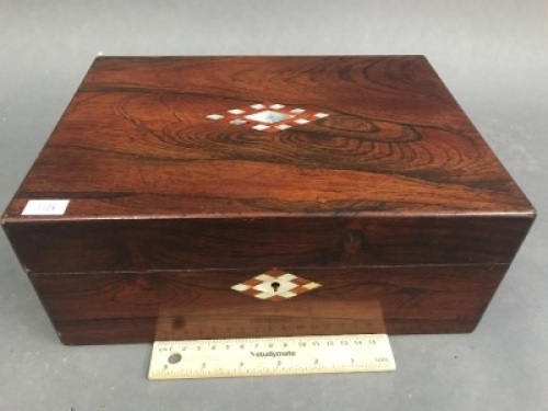 Antique Flame Mahognay Veneered with Shell Inlay Jewellery Box