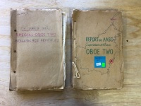 2 Folders on Borneo - Report on AASC Operations with Force Oboe Two - Secret + Special Oboe Two Intelligence Review No.2 - Secret and Includes Maps of Japanese Forces, Concentrations etc. - See Individual Photos - 2