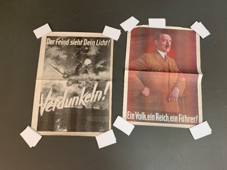 2 Vintage Newspaper Reprints of German WW2 Posters - 1 Air Raid Warning 1 Adolf Hitler