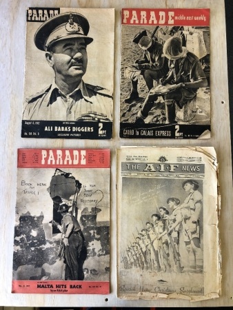 3 Copies of Parade Middle East Weekly Aug-Nov 1942 + AIF News Oct 1942