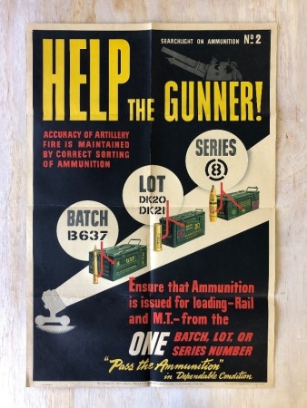Rare Original WW2 Coloured Poster by Aust. Survey Corps. 1943 Help the Gunner - App. 510mm x 750mm