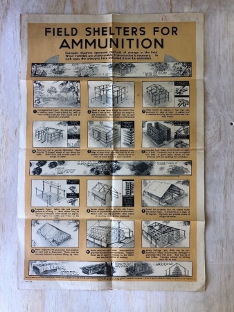 Rare Original WW2 Coloured Poster by Allied Land Force HQ. on Field Shelters for Ammunition - App. 520mm x 780mm