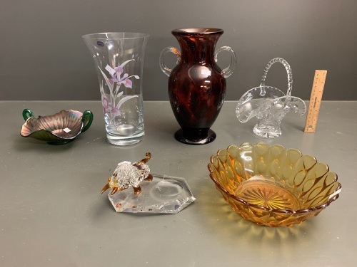 Asstd Lot of Glass and Crystal Vases and Bowls Etc