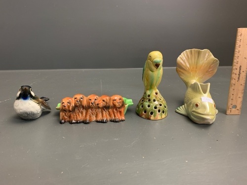 Asstd Lot - Beswick Dogs, Goebels Bird, Wembley Fish and Art Pottery Budgie