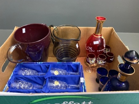 Asstd Lot of Bohemian Crystal and Coloured Glassware