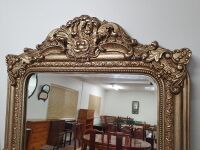 Huge Contemporary Armorial Style Gilt Gramed Arch Bevelled Mirror - 2