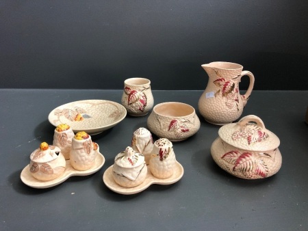 Lot of Vintage Wade Bramble Pattern Ceramics inc. Jugs, Bowls Cruets etc - Some in Gold Blush