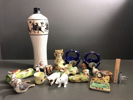 Intersting Asstd Box of Vintage Ceramics inc. Animals, Birds and Vases