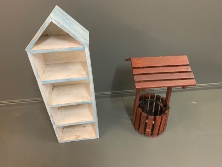 Vintage Timber Wishing Well + Painted Shelf Unit