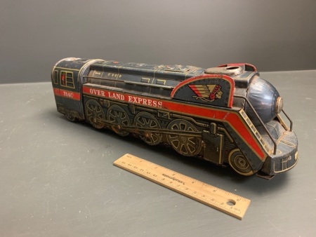 Large Vintage Tin Overland Express Train Engine