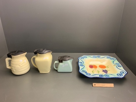 3 Vintage Electric Jugs + Large Ceramic Platter