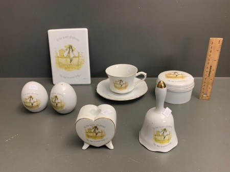 8 Pieces of Matching 1970's Holly Hobbie Collectable Ceramics