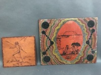 Vintage Aboriginal Painting + Pokerwork Board