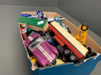 Large Asstd Box of Matchbox + Others Die Cast Cars, Ships, Machinery Etc in Used Condition - 3