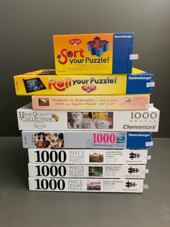 6 x Asstd 1000 Piece Puzzles + Puzzle Sorter and Roll