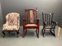 3 Small Teddies / Dolls Chairs - 2 Rockers 1 Wingback