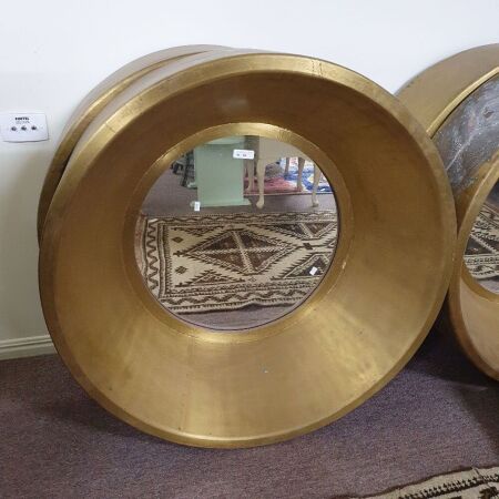 Large Gold Porthole Style Conical Mirror