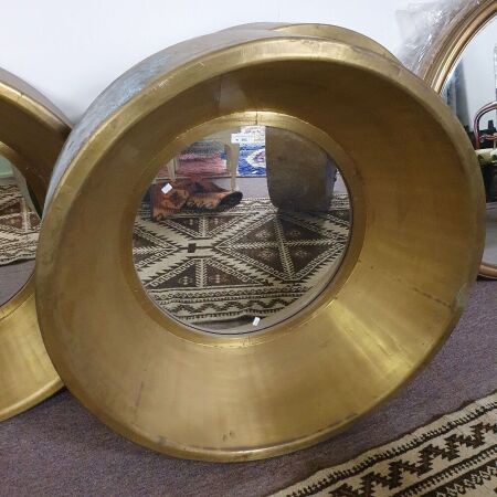 Large Gold Porthole Style Conical Mirror