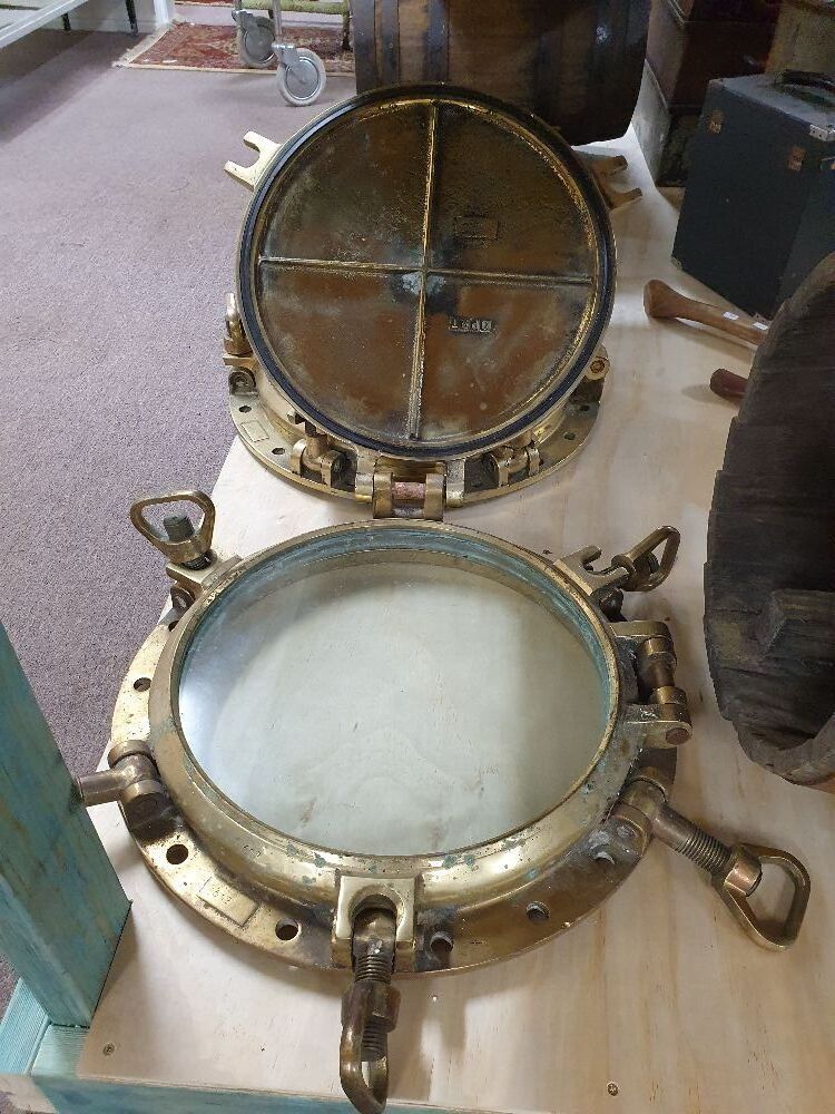 Stunning Large Vintage Heavy Duty Brass Porthole with Solid Brass Storm