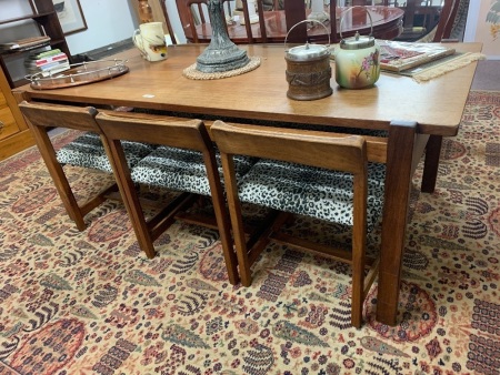 Mid Century Timber Dining Table + 6 Chairs in Leopard Print