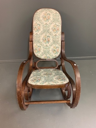 Vintage Steamed Bentwood Rocking Chair with Upholstered Back and Seat