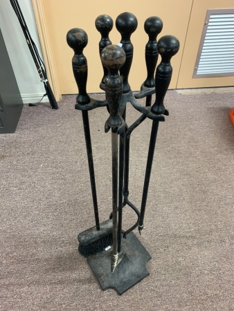 Set of Cast Fire Irons on Stand - Shovel Missing Head