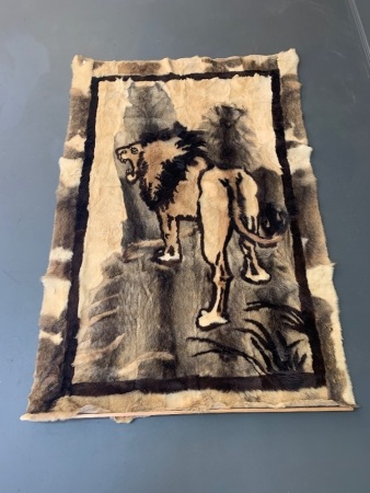 Vintage Large Mixed Hide Rug / Wall Hanging Depicting a Lion - Good Condition