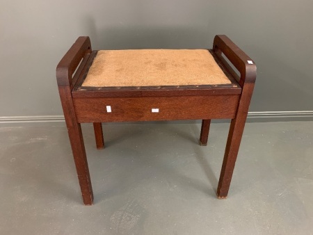 Antique Silky Oak Lift Lid Piano StoolÂ  with Upholstered Seat