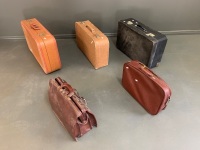 Asstd Lot of 4 Vintage Suitcases + Leather Briefcase - As Is - 2