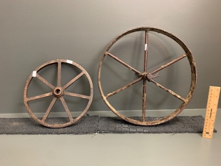 2 Vintage Cast Steel Wheels