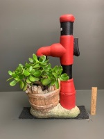 Concrete Garden Water Pump Pot with Jade Tree - 2