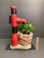 Concrete Garden Water Pump Pot with Jade Tree - 5