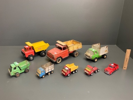 Asstd Lot Inc. 5 Vintage Tine Tonka Toys Trucks + 2 Clover Toy Trucks & 1 Other