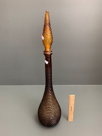 Vintage Amber Glass Genie Bottle Knurled Pattern with Fluted Neck