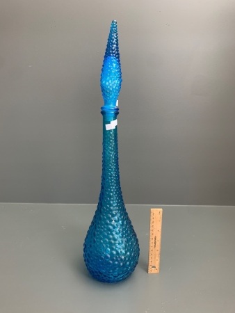 Vintage Blue Hobnail Glass Made in Italy Genie Bottle