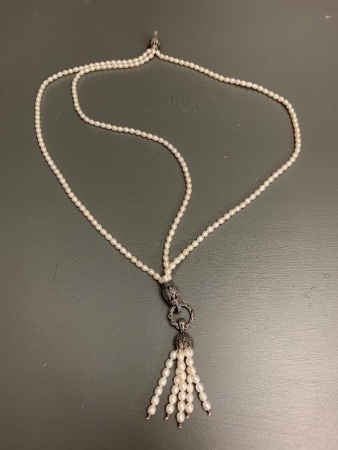 3 Strand Freshwater Pearl and Sterling Silver Tassel Necklace