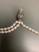 3 Strand Freshwater Pearl and Sterling Silver Tassel Necklace - 3