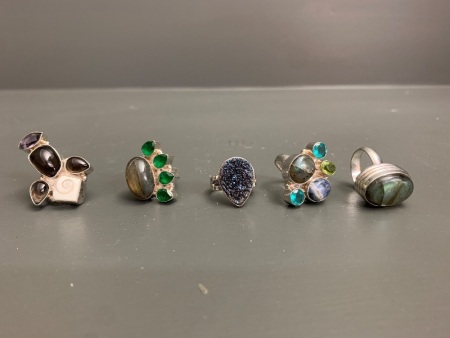 5 x Sterling Silver Gem Set Rings