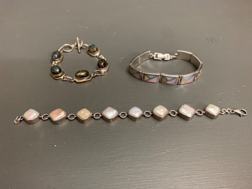 3 Sterling Silver & Gemstone Bracelets