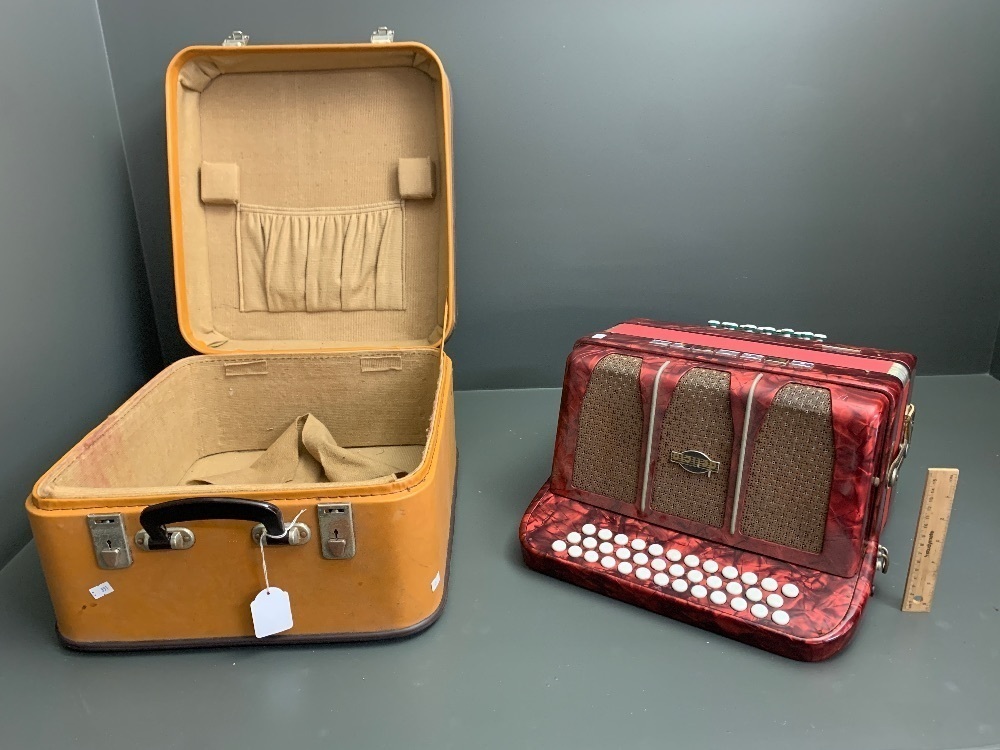 Large Vintage Delicia Favorit Button Accordion in Case