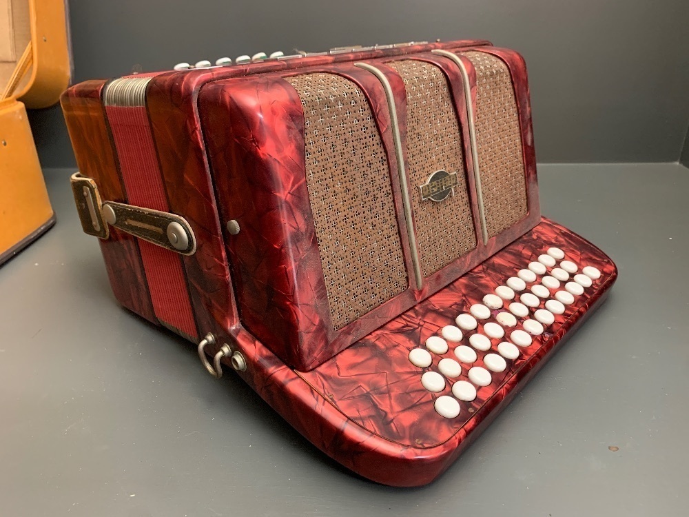 Large Vintage Delicia Favorit Button Accordion in Case