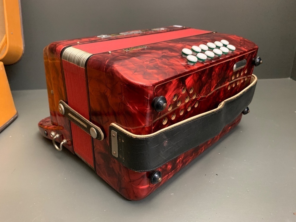 Large Vintage Delicia Favorit Button Accordion in Case