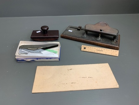 Asstd Lot of Vintage Desk & Office Items inc. Punch & Blotter